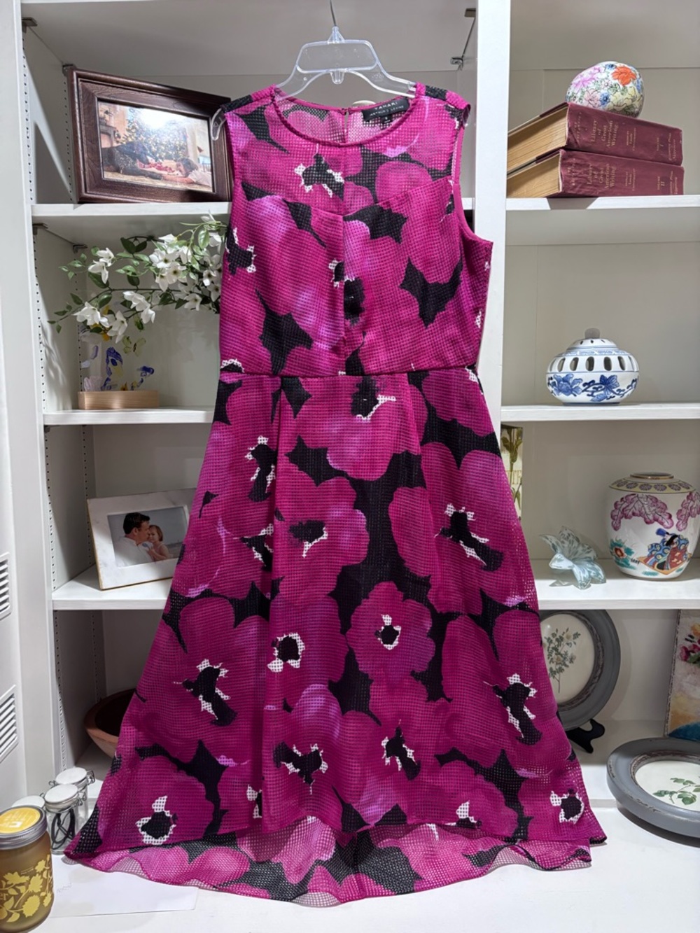 Tahari Asl Levine Pink Floral Mesh Hi Lo Cocktail Party Dress Sz 6